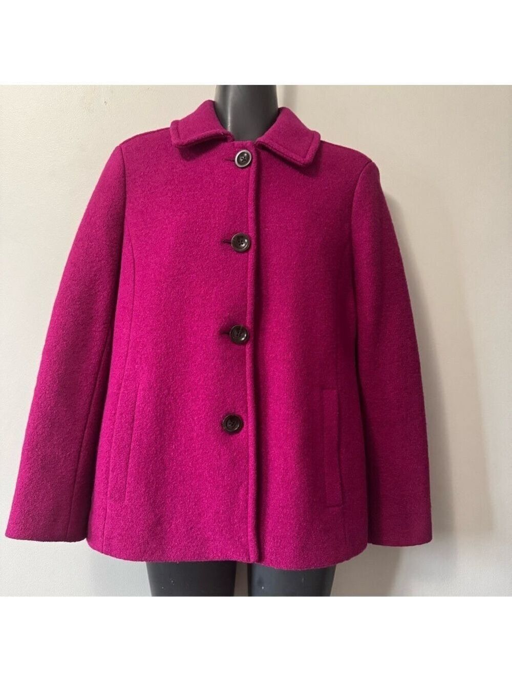 Lands' End Pink Pea Coat Wool Blend Notched Collar 4Petite
